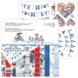 8 x 8, 18 hojas, Sea Story Elements, LemonCraft, juego de papel para scrapbooking, adornos, cartulina