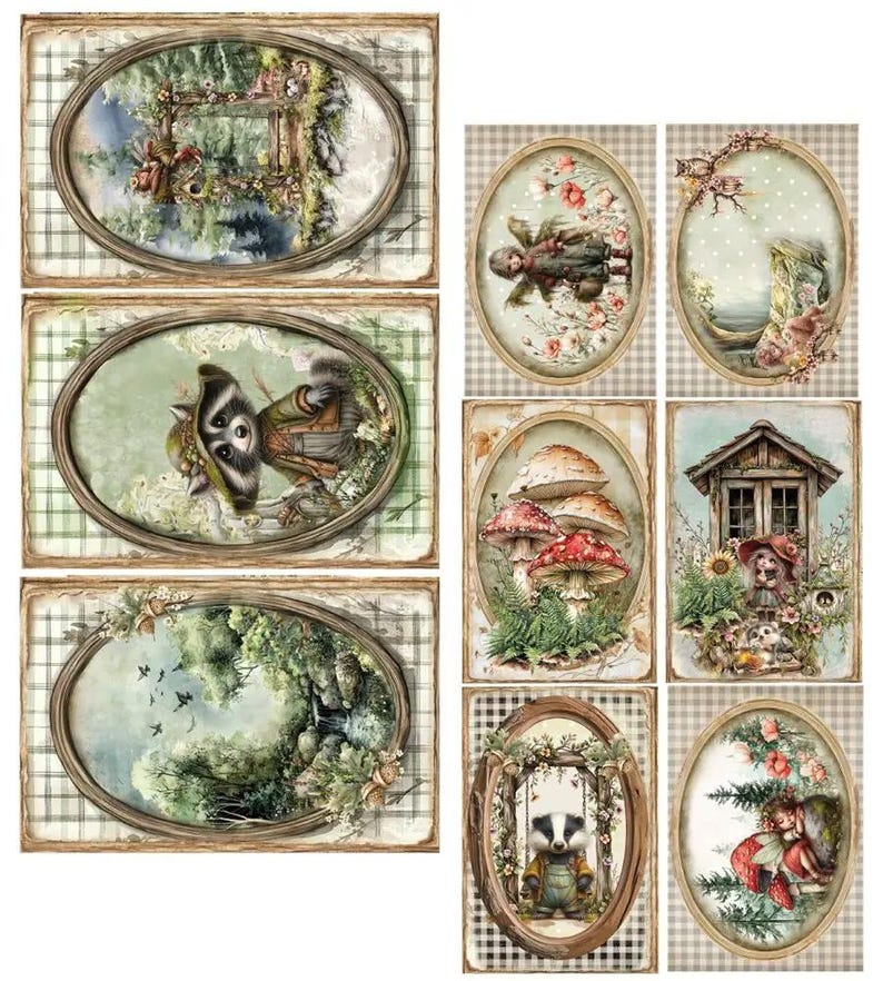 scrapbooking cards set 30.5×15 cm | friends of the forest | alchemy of art | 250 gsm | 6 sheets | cutouts for albums & cards
