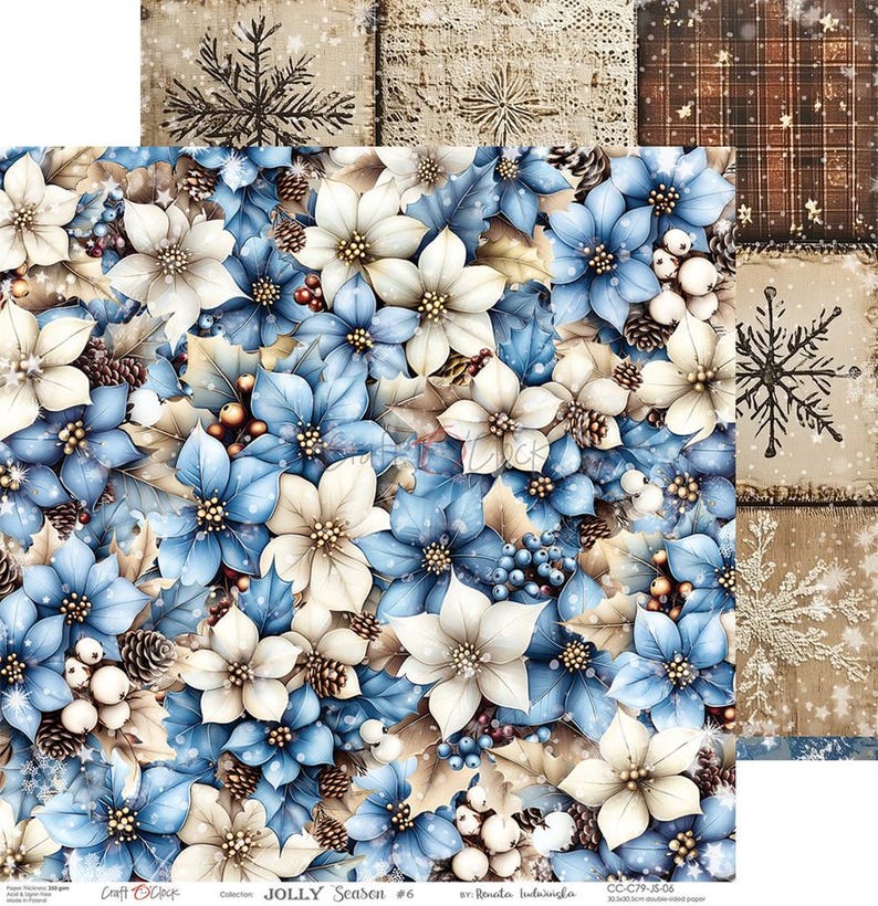 scrapbooking paper pad 12×12 “jolly season” | craft o’clock | 6 double sided sheets + bonus, 250 gsm | scrapbooking & cardmaking