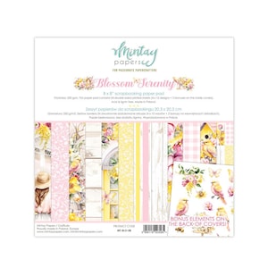 8 x 8 plakboekblok | 24 dubbelzijdige vellen | Blossom Serenity-collectie | Muntpapier | Bloemen vintage ambachtelijk papier