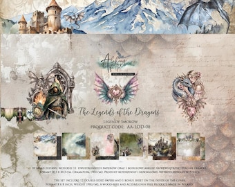 Scrapbook Paper | 8×8 Paper Pad (12 Double-Sided Sheets, Bonus 8×6, 190gsm) | The Legends of the Dragons | Alchemy of Art