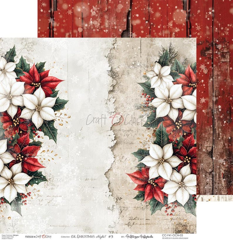 scrapbooking paper pad 12×12 “oh, christmas night” | craft o’clock | 6 double sided sheets + bonus, 250 gsm | scrapbooking & cardmaking