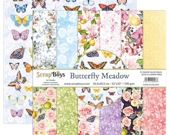 Butterfly Meadow, ScrapBoys, Scrapbooking Double Sided Paper set 12 x 12, 12 sheets, Card Stock