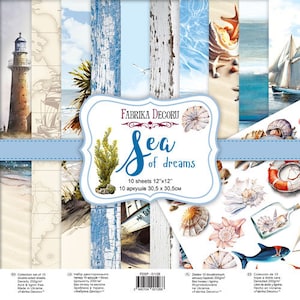 12 x 12, 10 feuilles, Mer de rêves, Fabrica Decoru, lot de papier recto-verso pour scrapbooking 12 x 12, papier cartonné