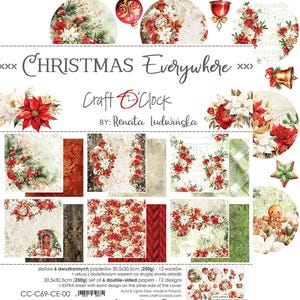 12 x 12 6 vellen, Christmas Everywhere, Craft O'Clock, vellen om te snijden, set 12 x 12 scrapbookpapier, karton