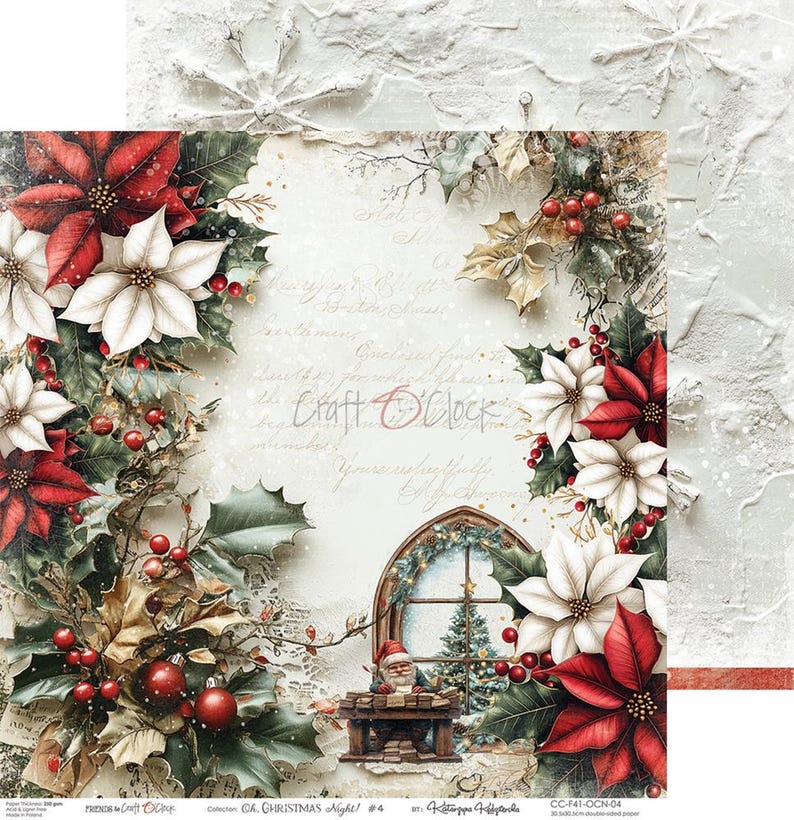 scrapbooking paper pad 12×12 “oh, christmas night” | craft o’clock | 6 double sided sheets + bonus, 250 gsm | scrapbooking & cardmaking