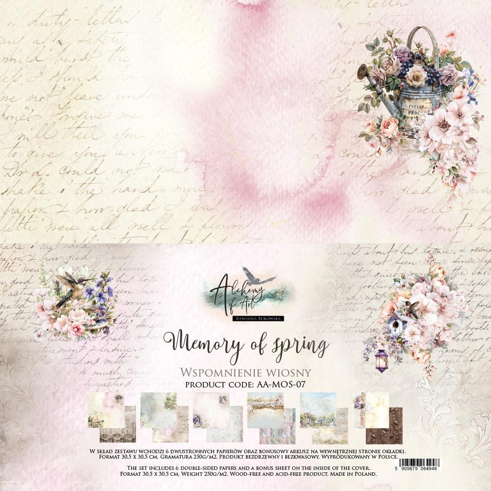 Memory of Spring Paper Pack | 12 Double-Sided Designs | 6 Sheets 12x12” | Bonus Cover Design | Scrapbook Paper | Cardmaking | Alchemy of Art