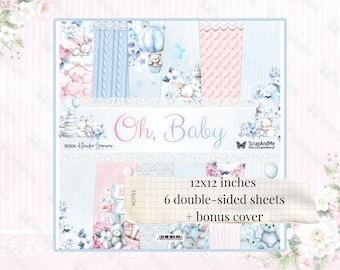 Bloco de papel para álbum de recortes Oh Baby 12x12 | ScrapAndMe | Papel Pastel para álbum de recortes de bebê