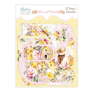 Elementos de papel Blossom Serenity / 27 piezas / Papeles Mintay / Etiquetas y sobres florales para álbumes de recortes y creación de tarjetas