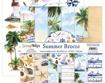 Summer Breeze, ScrapBoys, Scrapbooking Double Sided Paper set 12 x 12, 12 sheets, Card Stock