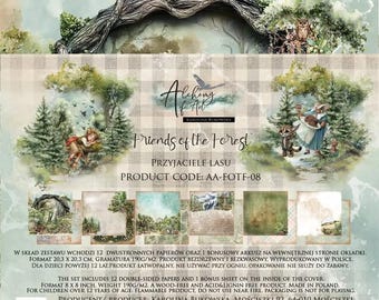 Paquete de papel para álbum de recortes de 8x8 / Colección Amigos del Bosque / Papeles de naturaleza silvestre / Miniálbumes y creación de tarjetas / Alchemy of Art