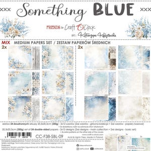 24 hojas, Craft O'Clock, Colección Something Blue, Papel para scrapbooking de 20 x 20 cm, Técnica mixta, Diarios, Fabricación de tarjetas, Cartulina, Set mixto