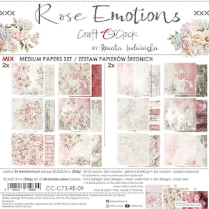 8 x 8, 24 feuilles, créations manuelles, Collection Rose Emotions, jeu de papiers de scrapbooking 8 x 8, techniques mixtes, carnets, fabrication de cartes, papier cartonné, jeu de couleurs