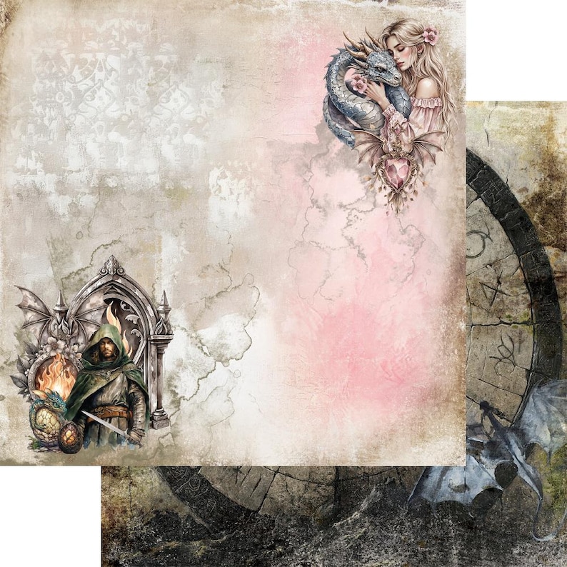 scrapbook paper | scrapbooking paper — 12×12 collection (6 double sided sheets, 12 designs, bonus 12×6, 250gsm) | the legends of the dragons | alchemy of art