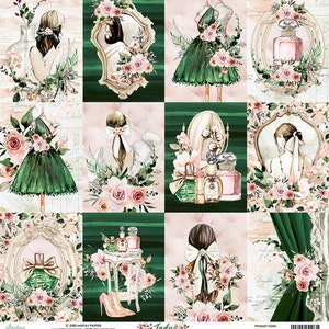 12 x 12, 1 sheet, Mintay Paper, LADY, Exquisite Scrapbooking Paper Sheet, Card Stock