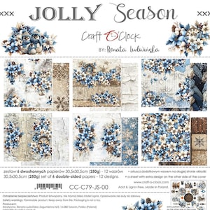 scrapbooking paper pad 12×12 “jolly season” | craft o’clock | 6 double sided sheets + bonus, 250 gsm | scrapbooking & cardmaking