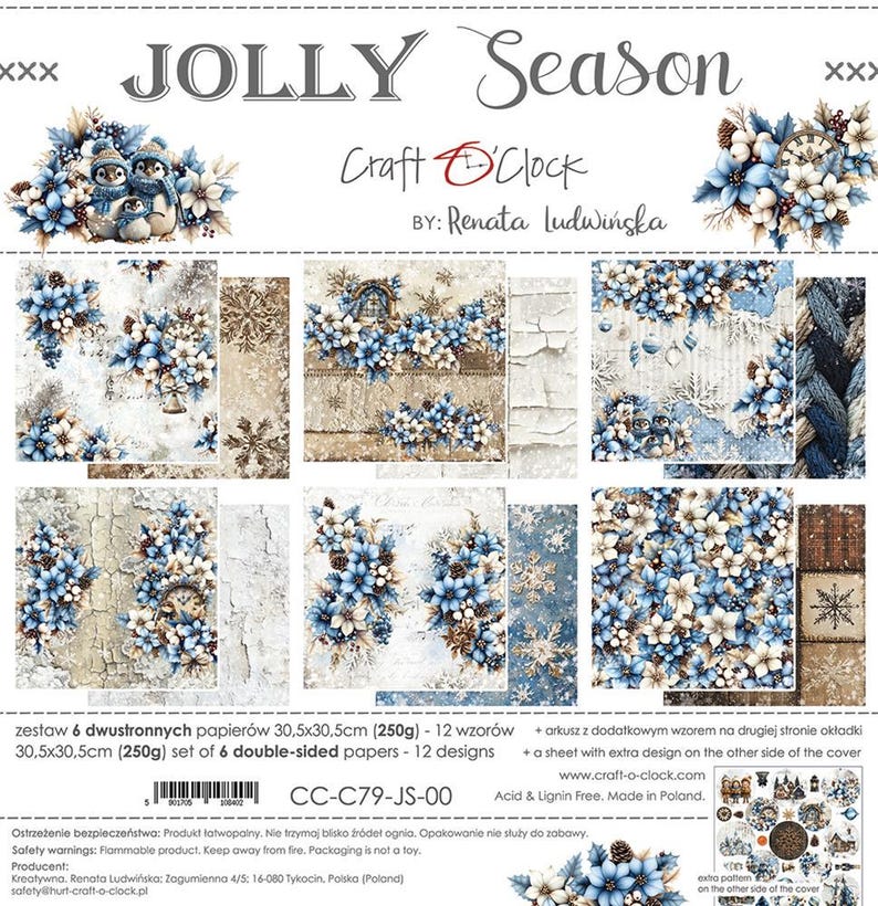scrapbooking paper pad 12×12 “jolly season” | craft o’clock | 6 double sided sheets + bonus, 250 gsm | scrapbooking & cardmaking