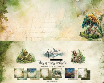 12 x 12, 6 sheets, Collection Tales of Moss and Fern, Art Alchemy, Sheets for Cutting, Scrapbooking Paper set, Card Stock