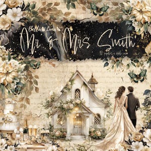 Mr und Mrs Smith Scrapbooking Papier 20x20cm | 12 doppelseitige Bögen | Vintage Hochzeit Journal Papier | BellaLuna Kunsthandwerk