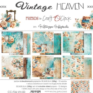 12 x 12 6 feuilles, vintage Heaven, Craft O'Clock, feuilles à découper, ensemble de papier de scrapbooking 12 x 12, papier cartonné