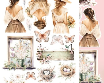 6x12, 12 sheets, Extras set for Cutting, Soul of Spring, Art Alchemy, Scrapbooking Paper set, Card Stock
