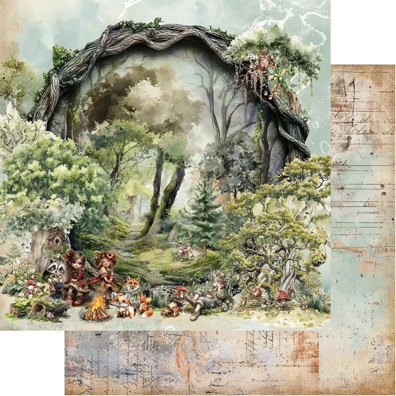 paper collection set 12x12 in friends of the forest, 250 gsm (6 double‑sided sheets + bonus) – alchemy of art