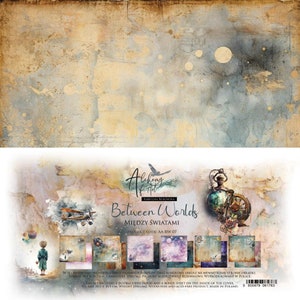 12 x 12, 6 vellen, collectie tussen werelden, Art Alchemy, vellen om te snijden, set plakboeken, karton