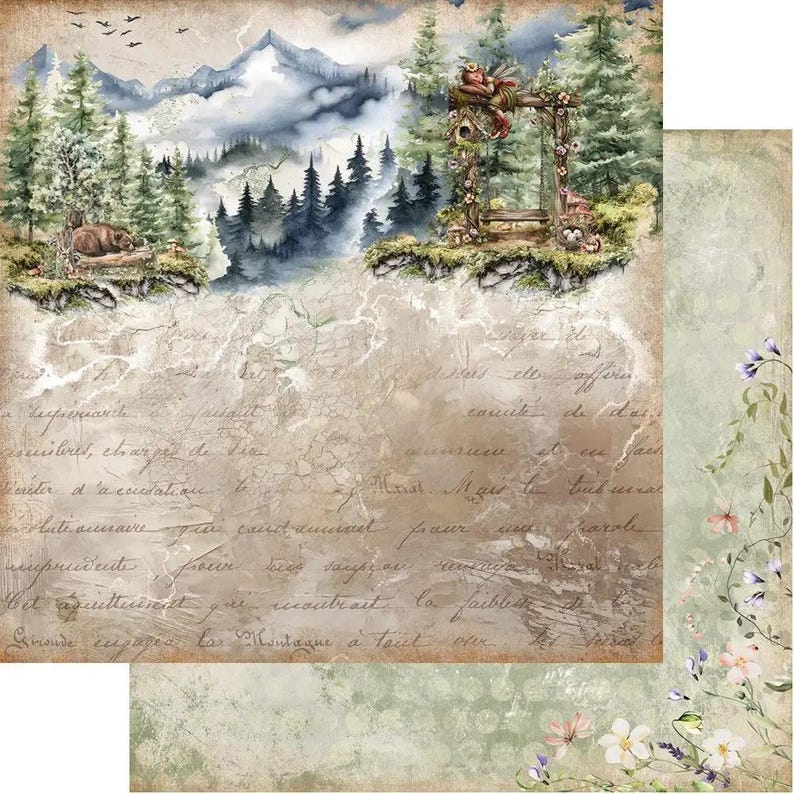 paper collection set 12x12 in friends of the forest, 250 gsm (6 double‑sided sheets + bonus) – alchemy of art