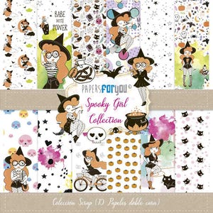 Paquete de papel para álbum de recortes Spooky Girl de 12 x 12 / 10 hojas de doble cara / Diseños lindos y espeluznantes / Papers For You