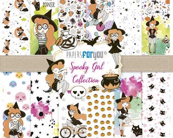 Spooky Girl 12x12 Scrapbook Paper Pack | 10 Double-Sided Sheets | Cute & Spooky Designs | Papers For You