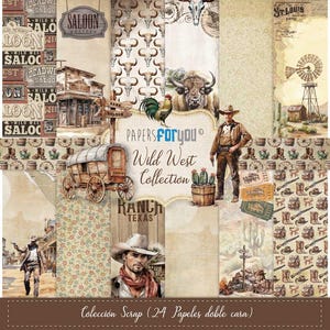 8x8 Scrapbook Papier | 24 doppelseitige Bögen | Wilder Westen Kollektion | Papiere für Sie | Western-Bastelpapier