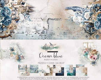 Confezione di carta per scrapbooking 12x12 / Blu oceano / 6 fogli / Alchemy of Art