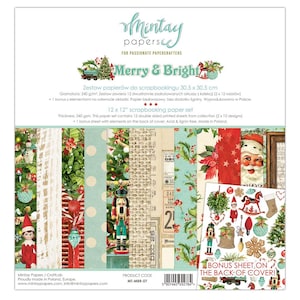 12 x 12, 12 sheets, Collection Merry & Bright, Mintay Paper, Sheets for Cutting, Scrapbooking Paper set, Card Stock