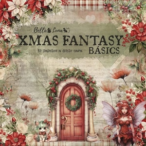 8 x 8, 12 feuilles, Collection Xmas Fantasy Basics, travaux manuels Bellaluna, feuilles à découper, ensemble de papier de scrapbooking, papier cartonné