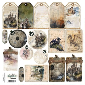 Scrapbooking paper - 12×12 Tags Cut-Apart (1 Double-Sided Sheet, 250gsm) | The Legends of the Dragons | Alchemy of Art