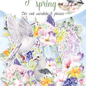 Conjunto de troqueles Primavera tierna, 60 piezas, Troqueles Fabrica Decoru, Estilo primavera, Ephemera, Scrapbooking, Cardmaking, Etiquetas, Diarios