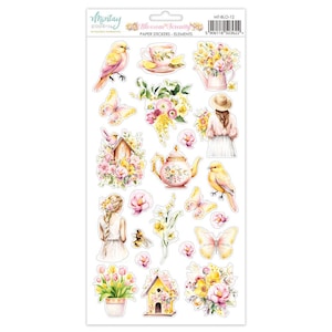 6 x 12 papieren stickers | Blossom Serenity - Elementen | Muntpapier | Plakboekstickers bloemen | Vintage knutselwerkjes