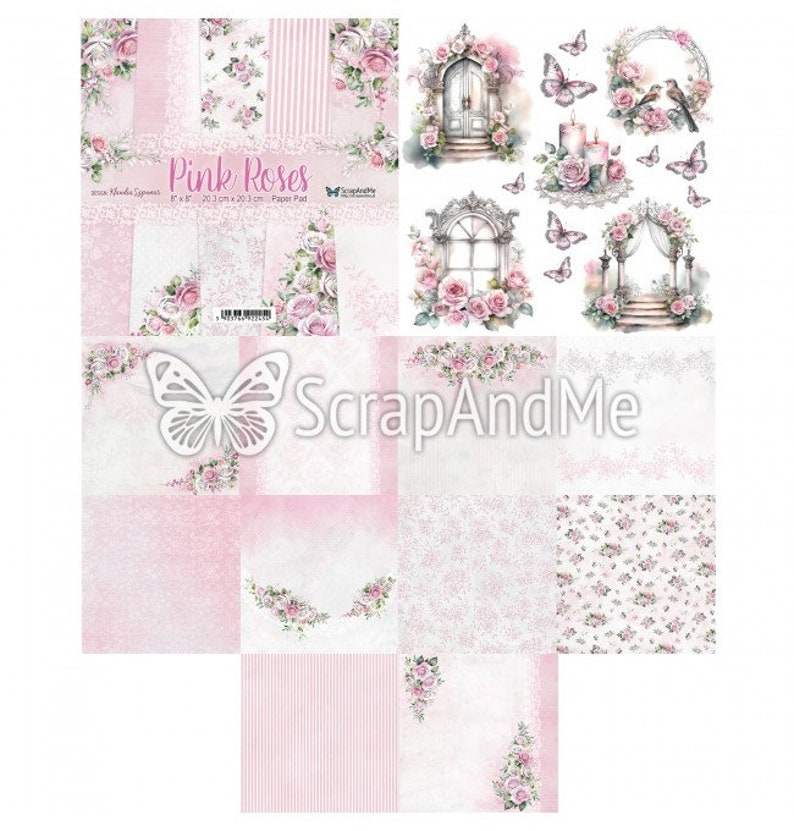 8 X 8, 15 Sheets, Collection Pink Roses, Scrapandme, Sheets for Cutting ...