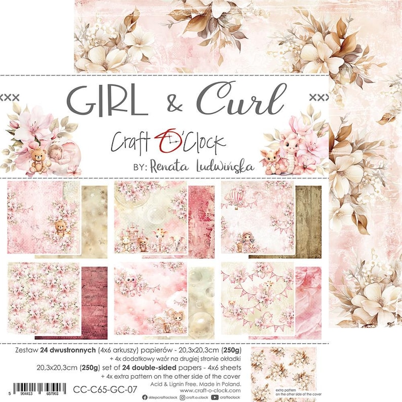 Girl & Curl Paper Set 8x8 | 24 Double-sided Sheets | Baby Girl Theme ...