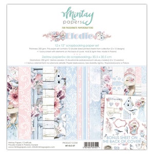 12 x 12, 12 feuilles, Collection ELODIE, papier Mintay, feuilles à découper, jeu de papiers de scrapbooking, papier cartonné