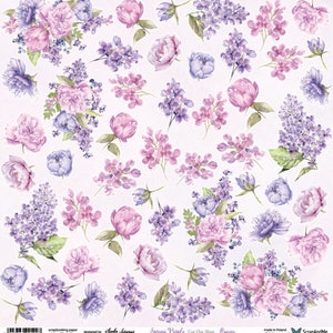 30 x 30, 1 Bogen, Auswahl nach Kollektion Spring Purple, ScrapAndMe, Bögen zum Schneiden von Scrapbooking-Papier 12 x 12, Karton, Blumenmuster