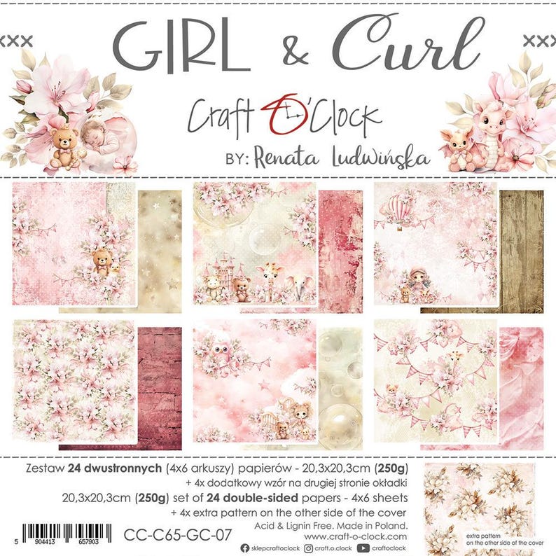 Girl & Curl Paper Set 8x8 | 24 Double-sided Sheets | Baby Girl Theme ...