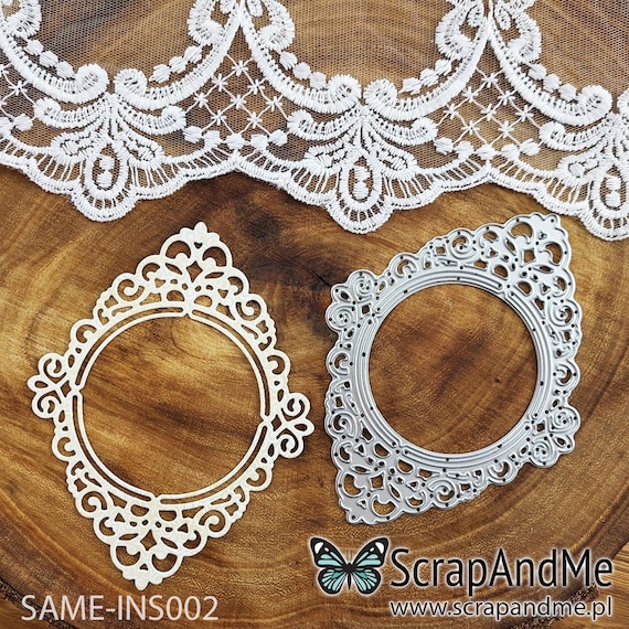 Fustella Metallica Per Biglietti - Cornice Con Fiori In Pizzo 10.7x13.7 Cm - Acciaio Al Carbonio Per Scrapbooking