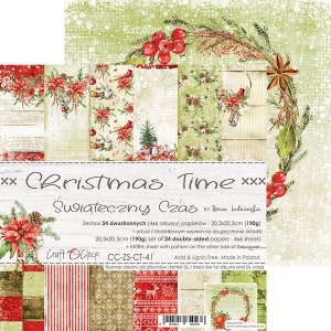 Collection CHRISTMAS TIME, Craft O&#39;Clock, Sheets for Cutting, Scrapbooking Paper set 8x8 24 sheets, Card Stock Christmas Pattern