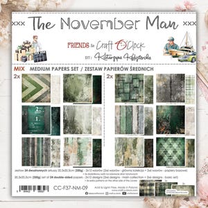 8x8, 24 sheets, Craft O'Clock, Collection The November Man, Scrapbooking Paper set 8x8, Mixed Media, Journals, Cardmaking, Card Stock