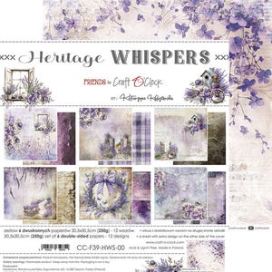 Heritage Whispers-pakket plakboek 12 x 12 | 6 dubbelzijdige vellen + bonus | Lavendel bloemen en vintage texturen | Craft O'Clock
