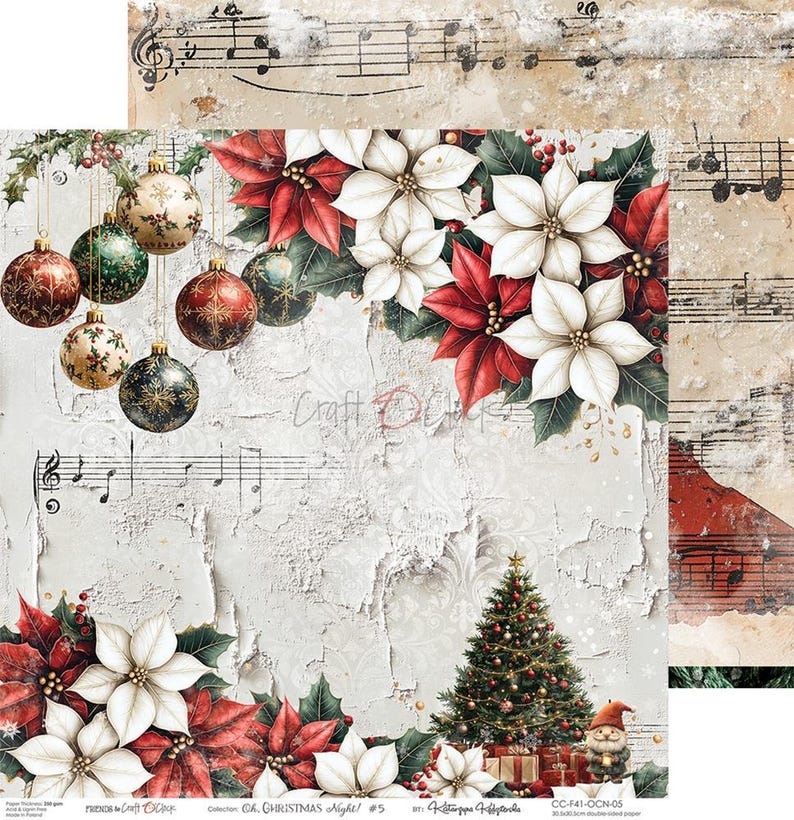 scrapbooking paper pad 12×12 “oh, christmas night” | craft o’clock | 6 double sided sheets + bonus, 250 gsm | scrapbooking & cardmaking