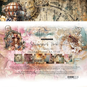8 x 8, 12 feuilles, art alchimie, collection Steampunk Time, ensemble de papier de scrapbooking 8 x 8, carnets, fabrication de cartes, stock de cartes