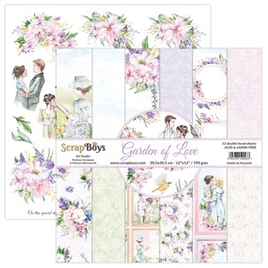 Garden of Love, ScrapBoys, Scrapbooking Juego de papel de doble cara 12 x 12, 12 hojas, Cartulina