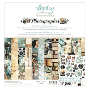 12x12 Scrapbook Papier | 12 doppelseitige Bögen | Fotografen-Kollektion | Mintay Papiere | Vintage Kamera Kraftpapier